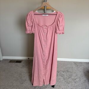 Sleeper Brigitte Linen Midi Dress in Blush Pink